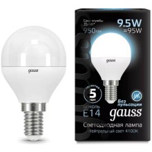 Светодиодные лампы Gauss E14 9,5W 950lm 4100K , шар, 10 шт Светодиодные лампы Gauss E14 9,5W 950lm 4100K , шар, 10 шт
