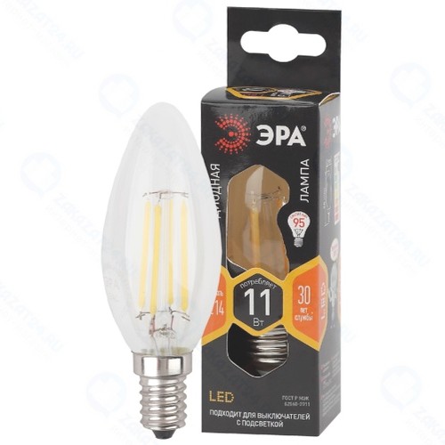 Светодиодная лампа ЭРА F-LED B35-11w-827-E14