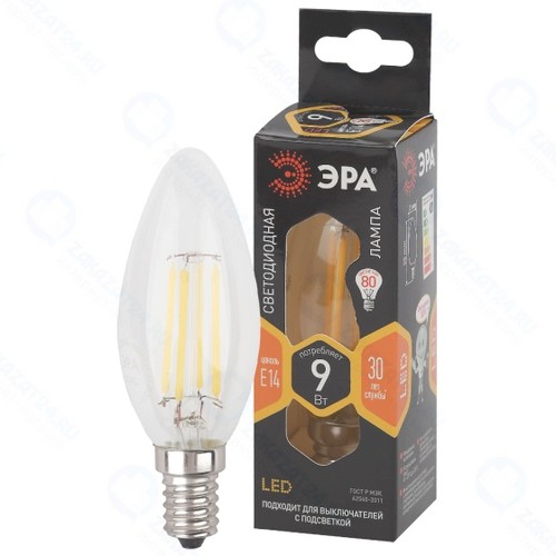 Светодиодная лампа ЭРА F-LED B35-9w-827-E14