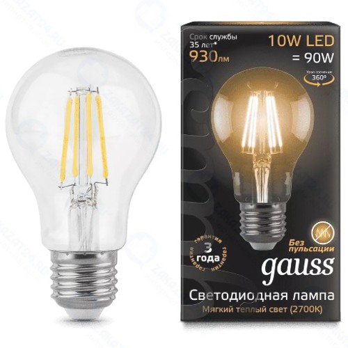 Светодиодные лампы Gauss Filament A60 E27 10W 930lm 2700К, 10 шт