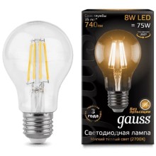 Светодиодные лампы Gauss Filament A60 E27 8W 740lm 2700К, 10 шт Светодиодные лампы Gauss Filament A60 E27 8W 740lm 2700К, 10 шт