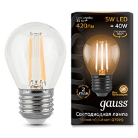 Светодиодные лампы Gauss Filament E27 5W 420lm 2700K, шар, 10 шт