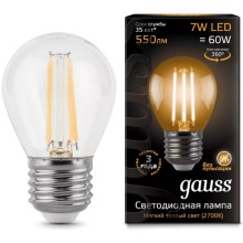 Светодиодные лампы Gauss Filament E27 7W 550lm 2700K, шар, 10 шт Светодиодные лампы Gauss Filament E27 7W 550lm 2700K, шар, 10 шт