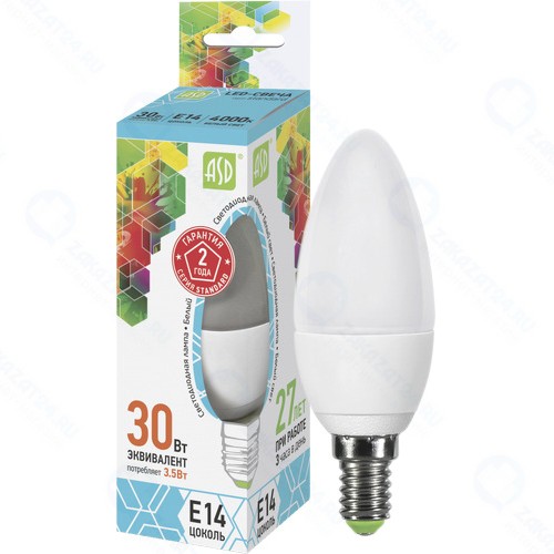 Светодиодная лампа Asd LED-Свеча-standard-3.5-E14-4000