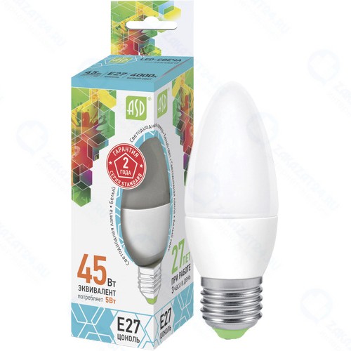 Светодиодная лампа Asd LED-Свеча-standard-5-E27-4000