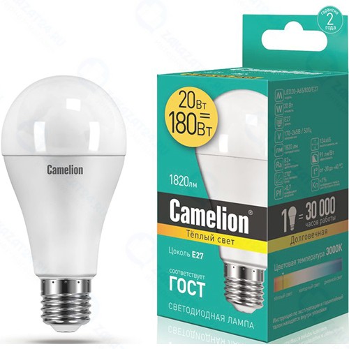 Светодиодная лампа Camelion LED20-A65/830/E27
