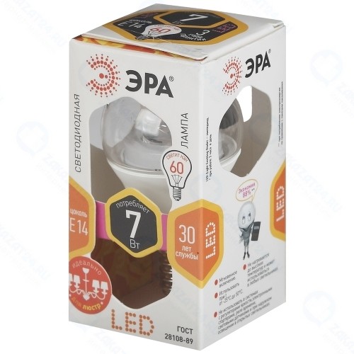 Светодиодная лампа ЭРА LED smd P45-7w-827-E14-Clear