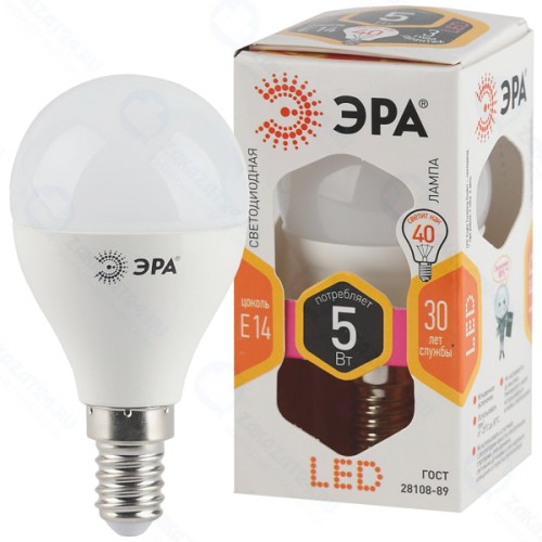 Светодиодная лампа ЭРА P45-5w-827-E14