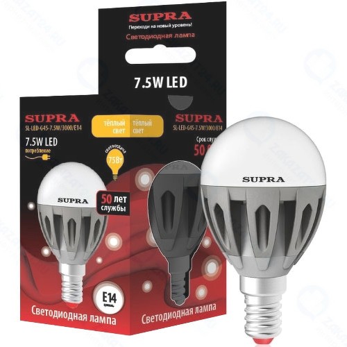 Светодиодная лампа Supra SL-LED-G45-7.5W-3000-E14