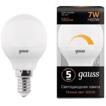 Светодиодная лампа Gauss Шар-dim E14 7W 560lm 3000К Светодиодная лампа Gauss Шар-dim E14 7W 560lm 3000К