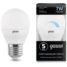 Светодиодная лампа Gauss Шар 7W 590lm 4100К Е27 Светодиодная лампа Gauss Шар 7W 590lm 4100К Е27