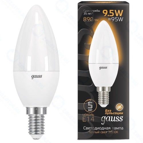 Светодиодная лампа Gauss Свеча 9.5W 890lm 3000К E14