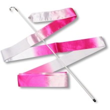 Лента гимнастическая с палочкой Indigo 56 см, 4 м, бело-розовая (АВ236-14)
