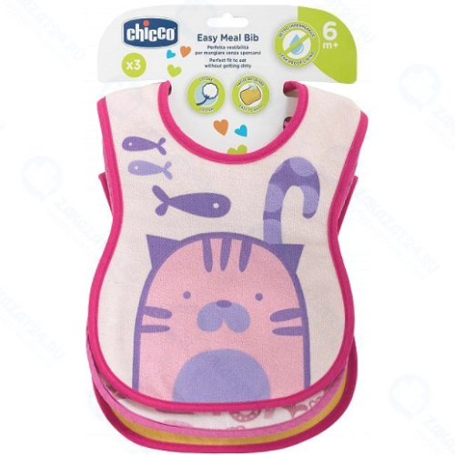 Нагрудник детский Chicco Easy Meal, 6+, 3 шт, кошка (340624061) (00016301100000)