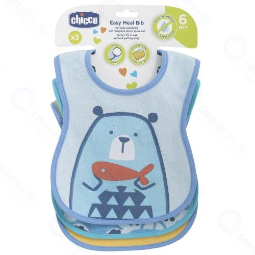 Набор нагрудников Chicco Easy Meal, 6 м+, 3 шт, голубой (00016301200000)