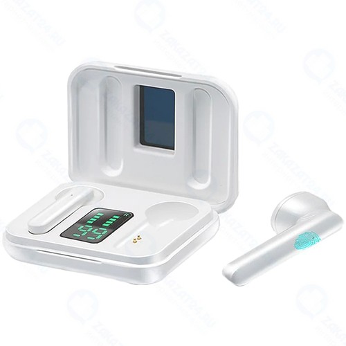 Беспроводные наушники с микрофоном Prolike с LED дисплеем, белые (TWS55D)