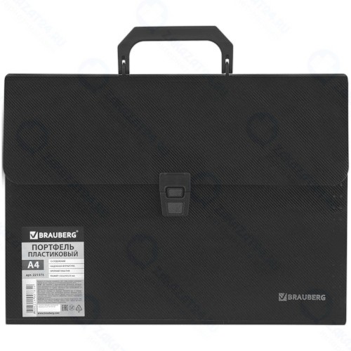 Папка-портфель Brauberg А4, 332х245х35 мм, фактура диагональ, черная (221375)