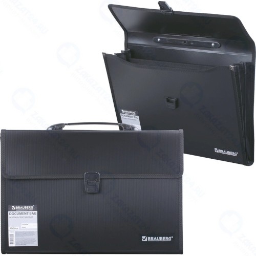 Папка-портфель Brauberg А4, 390х260х40 мм, черная (221389)