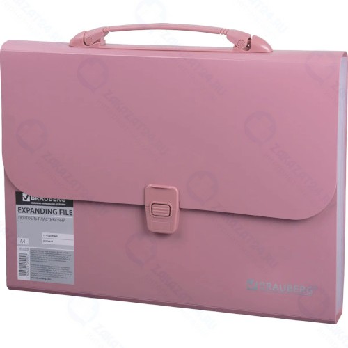 Папка-портфель Brauberg А4, 327х254х30 мм, розовая (221441)