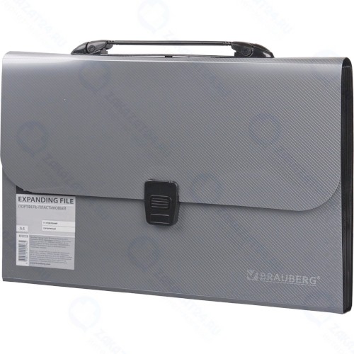 Папка-портфель Brauberg А4, 327х254х30 мм, серебристая (221442)