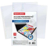Папки-файлы Brauberg Economy, перфорированные, А4, 100 шт (229659)