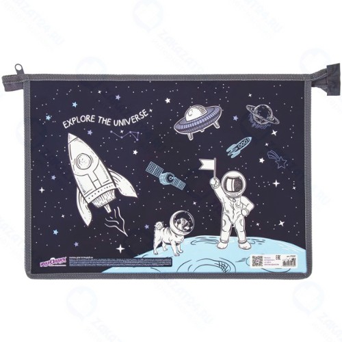 Папка для тетрадей Юнландия Space, 1 отделение, глиттер, молния сверху (270107)