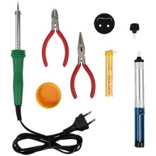 Набор для пайки Rexant паяльник 30 Вт, подставка, канифоль, припой, бокорезы, тонкогубцы (12-0166)