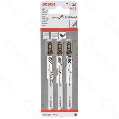 Набор пилок для лобзика по картону/резине Bosch T113A, 3 шт (2.608.635.177)
