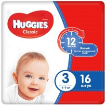 Подгузники Huggies Classic, размер 3, 4-9 кг, 16 шт (9402073)