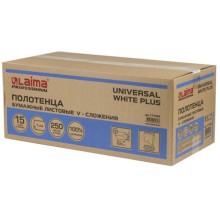 Бумажные полотенца ЛАЙМА Universal White Plus, 15 пачек х 250 листов (111343)