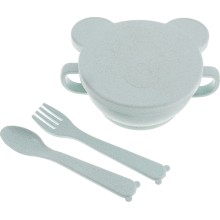 Набор детской посуды LITTLE-ANGEL Bear, миска с крышкой, ложка, вилка, зеленый (LA2933ЗЛ)
