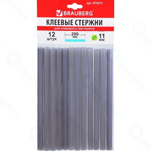 Клеевые стержни Brauberg 11ммх200мм, серебристые, 12 шт (670313)