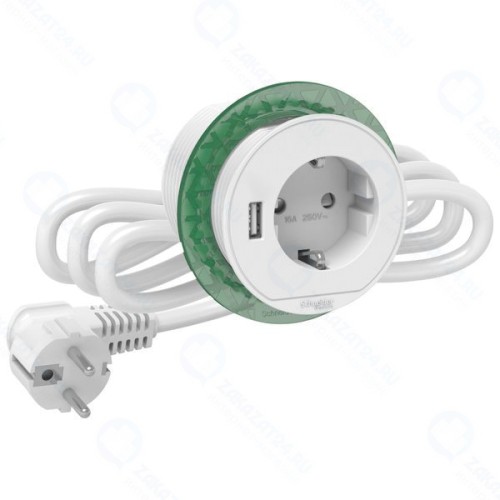 Блок розеточный SCHNEIDER-ELECTRIC 2К+З + USB-А, белый (INS44004)