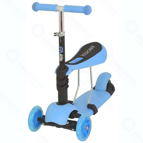 Самокат EVO-KIDS M-1, 3 в 1, со светящимися колесами, съемным сиденьем, голубой