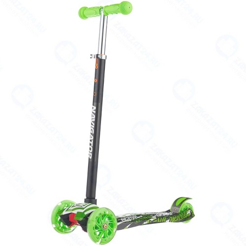 Самокат Navigator светящиеся колеса 2х12/8 см, зеленый (Т59581)