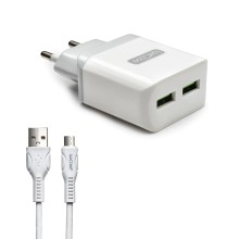 Сетевое зарядное устройство LUXCASE 2хUSB 2,4А + microUSB, 1m Gray/White (98307)