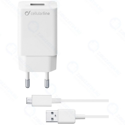 Сетевое зарядное устройство CELLULAR-LINE Micro USB, 2А, белый (ACHSMKIT10WMUSBW)