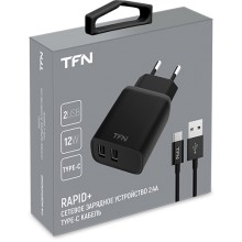 Сетевое зарядное устройство с кабелем TFN Rapid+ 2xUSB 2.4A + кабель USB-C, Black Сетевое зарядное устройство с кабелем TFN Rapid+ 2xUSB 2.4A + кабель USB-C, Black