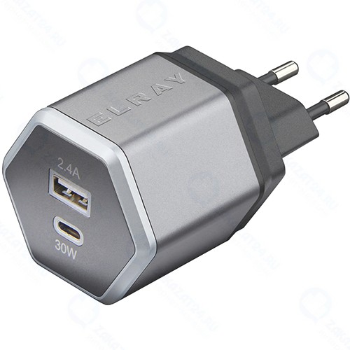 Сетевое зарядное устройство Elray 1xUSB 1xType-C Grey (WC1U1PD42HEX)