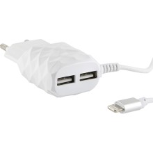 Сетевое зарядное устройство Red Line 2 USB + 8 pin для Apple, 2.1A White (УТ000013629)