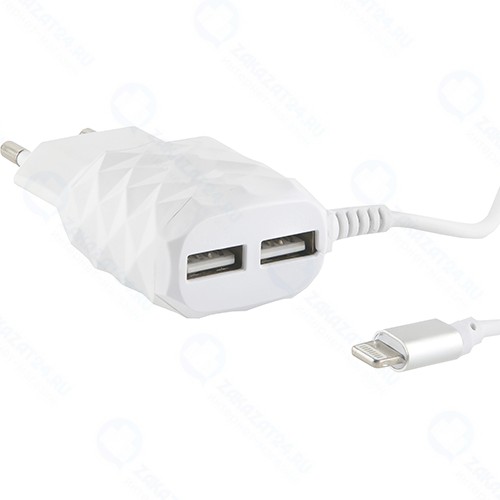 Сетевое зарядное устройство RED-LINE 2 USB + 8 pin для Apple, 2.1A White (УТ000013629)