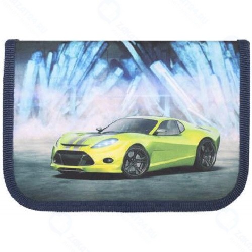Пенал Пифагор Green Car, 1 отделение, тканевый, 19x13 см (270360)