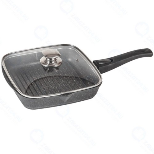 Сковорода-гриль с крышкой Мечта Гранит, 24x24 см, съемная ручка Black (с064802)