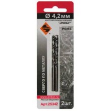 Сверло по металлу Энкор Р6М5, 4,2 мм, 2 шт, в блистере (25342) Сверло по металлу Энкор Р6М5, 4,2 мм, 2 шт, в блистере (25342)