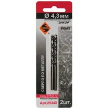 Сверло по металлу Энкор Р6М5, 4,3 мм, 2 шт, в блистере (25343) Сверло по металлу Энкор Р6М5, 4,3 мм, 2 шт, в блистере (25343)