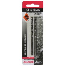 Сверло по металлу Энкор Р6М5, 5,0 мм, 2 шт, в блистере (25350) Сверло по металлу Энкор Р6М5, 5,0 мм, 2 шт, в блистере (25350)