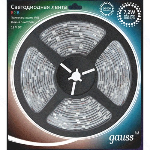Светодиодная лента Gauss 5050-SMD 7,2W 12V DC 5m RGB IP66 (311000407)