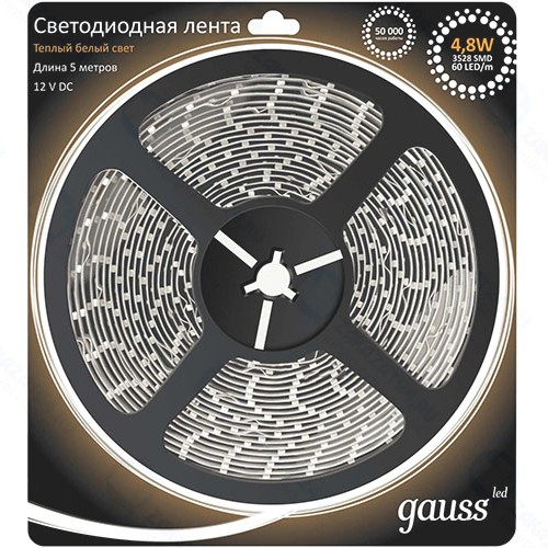 Светодиодная лента Gauss 2835/60-SMD 4,8W 12V DC 5m  (312000105)