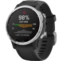 Смарт-часы Garmin Fenix 6S Solar, серебристые с черным ремешком (010-02409-00)