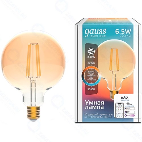 Умная лампа Gauss Smart Home DIM+CCT E27 G95 Golden 6,5W 2000-5500К